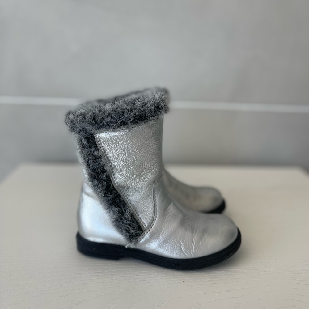 Little Eric Silver Leather Boots for Girls